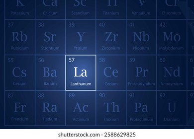 Lanthanum highlighted element in periodic table with glowing effect