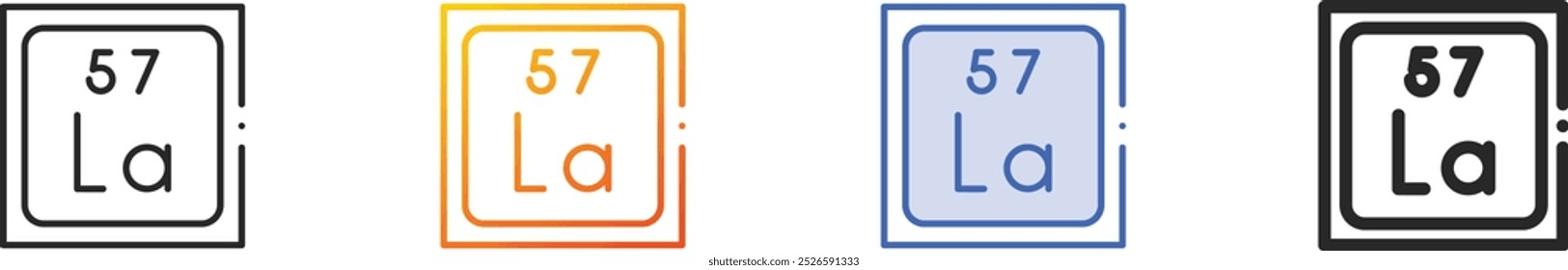 Icono de lantano. Diseño lineal delgado, degradado, trazo azul y estilo audaz aislado sobre fondo blanco