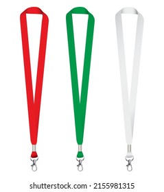 Lanyard 15MM width , Lanyard vector illustration available in different colours, set of lanyards in multi colour, use for mockup design or pesentation, Red, green, and white lanyard