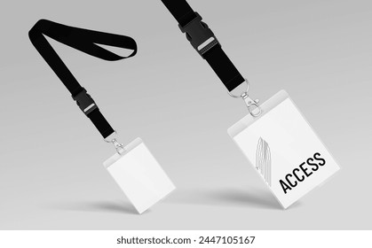 Lanyard and access card with plastic case. Template for the presentation of your design. Realistic vector illustration