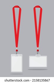 Lanyard with Card holder vertical and horizondal, Red colour lanyard with id holder vector illustration