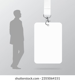 Lanyard con la tarjeta de identificación en broma. Ilustración vectorial. Simulación lista para usar para presentaciones, conferencias y otras situaciones de negocios. EPS10.