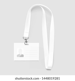 Lanyard with id card. Vector illustration isolated on gray background. Ready template to use for for presentations, conferences, design. EPS10.