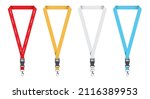Lanyard vector illustration available in different colours, set of lanyards in multi colour, use for mockup design or pesentation, Red, yellow, grey and blue lanyard isolated in white background