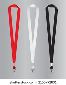 Lanyard vector illustration available in different colours, Lanyard 15MM width, set of lanyards in multi colour, use for mockup design or pesentation, Red, green, and white lanyard