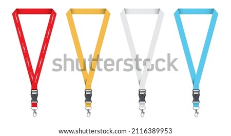 Lanyard vector illustration available in different colours, set of lanyards in multi colour, use for mockup design or pesentation, Red, yellow, grey and blue lanyard isolated in white background Stockfoto © 