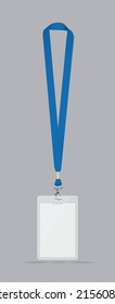 Lanyard with Vertical Card holder, vector illustration, blue lanyard with id card holder isolated