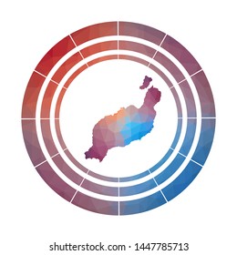 Lanzarote badge. Bright gradient logo of island in low poly style. Multicolored Lanzarote rounded sign with map in geometric style for your infographics.