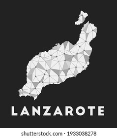Lanzarote - communication network map of island. Lanzarote trendy geometric design on dark background. Technology, internet, network, telecommunication concept. Vector illustration.