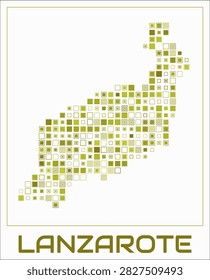 Lanzarote digital style map. Large square dots on white background. Dotted shape of the island. Lanzarote map and title. Classy vector illustration.
