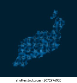 Lanzarote dotted glowing map. Shape of the island with blue bright bulbs. Vector illustration.