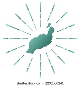 Lanzarote gradiented sunburst. Map of the island with colorful star rays. Lanzarote illustration in digital, technology, internet, network style. Vector illustration.
