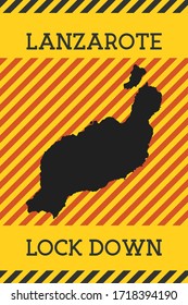 Signo de bloqueo de Lanzarote. Icono de peligro de pandemia de la isla amarilla. Ilustración vectorial.