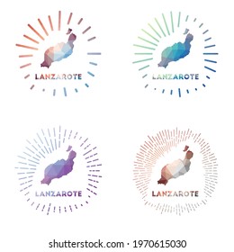 Lanzarote low poly sunburst set. Logo of island in geometric polygonal style. Vector illustration.