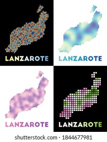 Lanzarote map. Collection of map of Lanzarote in dotted style. Borders of the island filled with rectangles for your design. Vector illustration.