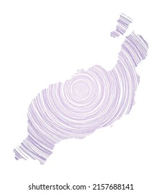 Lanzarote map filled with concentric circles. Sketch style circles in shape of the island. Vector Illustration.