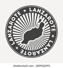 Lanzarote round logo. Vintage travel badge with the circular name and map of the island, vector illustration. Can be used as insignia, logotype, label, sticker, or badge of Lanzarote.