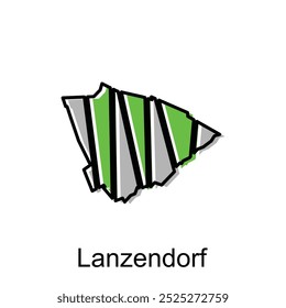 Lanzendorf mapa ícone plano ilustração, Mapa vetorial da Áustria com o nome País e ícones de viagem modelo