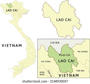 Lao Cai province location on map of Vietnam. Capital city is Lao Cai