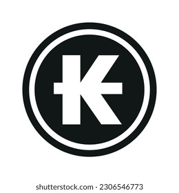 Lao kip icon. Flat black and white currency coin. Money Lao kip symbol. Vector isolated on white background.