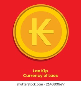Lao Kip official Currency Symbol of Laos. Kip golden coin vector illustration template. Laos money sign. 