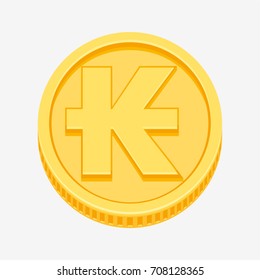 Lao kip symbol on gold coin, money sign vector illustration on white background