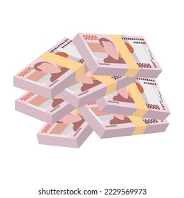 Ilustración de vectores Lao Kip. El dinero de Laos puso billetes en paquete. Dinero en papel 50000 LAK. Estilo plano. Aislado sobre fondo blanco. Diseño sencillo y mínimo.
