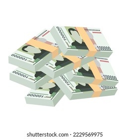 Ilustración de vectores Lao Kip. El dinero de Laos puso billetes en paquete. Dinero en papel 100000 LAK. Estilo plano. Aislado sobre fondo blanco. Diseño sencillo y mínimo.