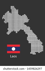 Lao map design white square, black background with flag Lao.