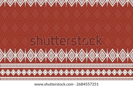 Lao pattern, Lao silk, Geometric Ethnic Textile Design with Intricate Diamond Patterns in Maroon and White Creates Cultural Richness and Visual Appeal