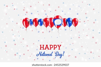 Lao Peoples Democratic Republic Independence Day Sparkling Patriotic Poster. Row of Balloons in Colors of the Laotian Flag. Greeting Card with National Flags, Confetti and Stars.