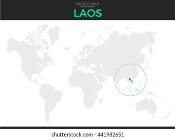 Lao People's Democratic Republic or Laos location modern detailed vector map. All world countries without names. Vector template of beautiful flat grayscale map design with border location