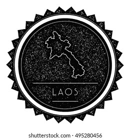 Lao People's Democratic Republic Map Label with Retro Vintage Styled Design. Hipster Grungy Lao People's Democratic Republic Map Insignia Vector Illustration. Country round sticker.