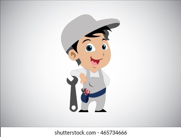 Lao Serviceman professional worker maintenance repair cartoon character vector white