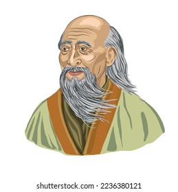 Lao Tse, portrait vector. Other names are Lao Zi, Lao Tzu, Lao Tse, Laotze BC. It is estimated that he lived in the 4th century. He is a Chinese philosopher. He is the founder of Tao Thought.