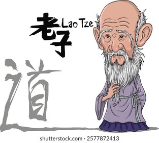 Lao Tze, ancient Chinese philosopher, founder of Taoism, authored the "Tao Te Ching," emphasizing harmony with the Tao, simplicity, and naturalness. Translation: Lao Tze, "the Way"