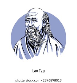 Lao Tzu - Filósofo, sabio, ilustración vectorial dibujada a mano en la antigua China