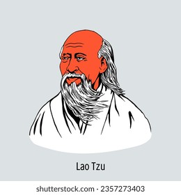 Lao Tzu, the first philosopher of Chinese Daoism and the alleged author of the Daodejing, a primary Daoist writing. He is venerated as a philosopher by. Hand drawn vector illustration.
