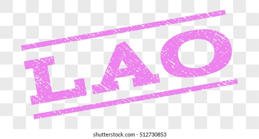 Lao watermark stamp. Text caption between parallel lines with grunge design style. Rubber seal stamp with dirty texture. Vector violet color ink imprint on a chess transparent background.