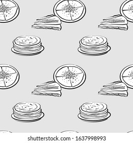 Laobing seamless pattern greyscale drawing. Useable for wallpaper or any sized decoration. Handdrawn Vector Illustration