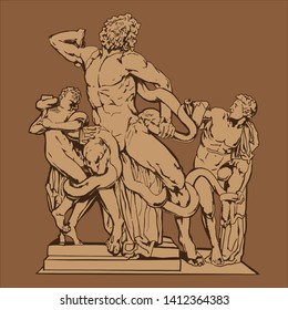Laocoon and His Sons Sketch vector. Drawing vector.