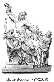 Laocoon and his sons / vintage illustration from Meyers Konversations-Lexikon 1897