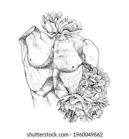 Laocoon torso with flowers. Vector illustration