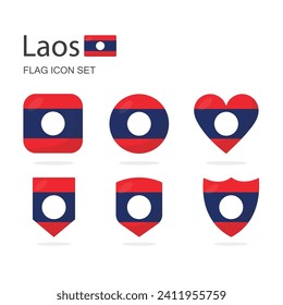 Laos 3d flag icons of 6 shapes all isolated on white background.