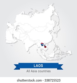Laos. All the countries of Asia. Flag version.