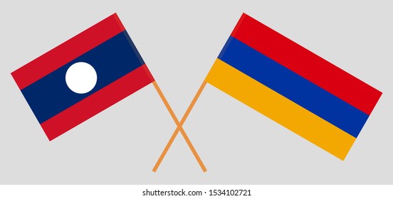 Laos and Armenia. Laotian and Armenian flags. Official colors. Correct proportion. Vector illustration
