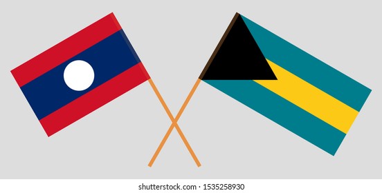 Laos and Bahamas. Laotian and Bahamian flags. Official colors. Correct proportion. Vector illustration
