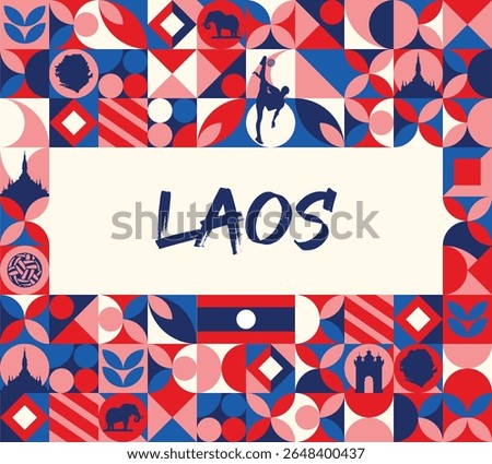 Laos Banner Design with map and national symbols, geometric shapes