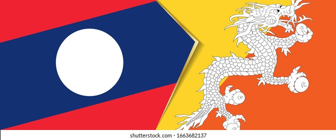 Laos and Bhutan flags, two vector flags symbol of relationship or confrontation.