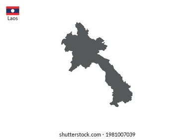 Laos black shadow map isolated on white background with Laos icon flag on the left corner.